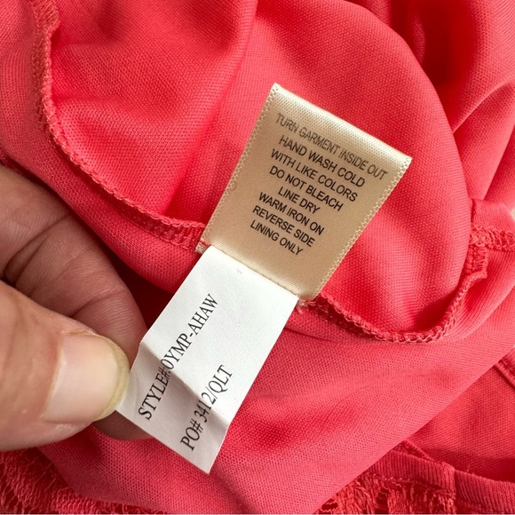 Self Esteem Salmon Color Lace V-Neck Sleeveless Fringe Edge Top - Picture 7 of 7